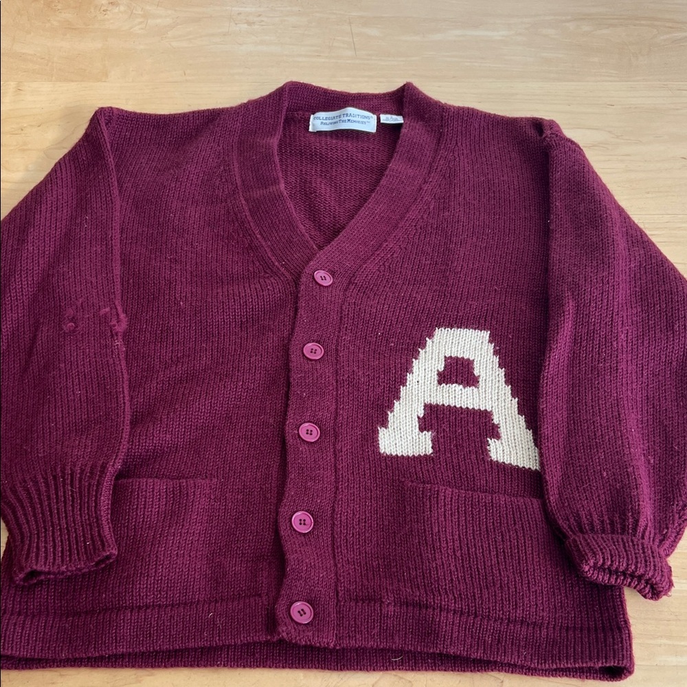 Collegiate Traditions Burgundy Cardigan with Letter A